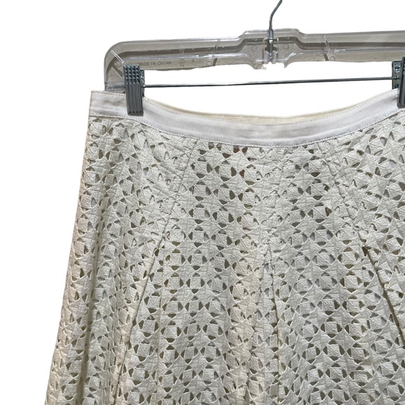 Tory Burch Haylie Eyelet Lace Cotton Midi Skirt Cream Size 6 - Picture 4 of 8